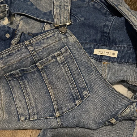 12th Tribe Light Blue Distressed Denim Overalls - Picture 5 of 5